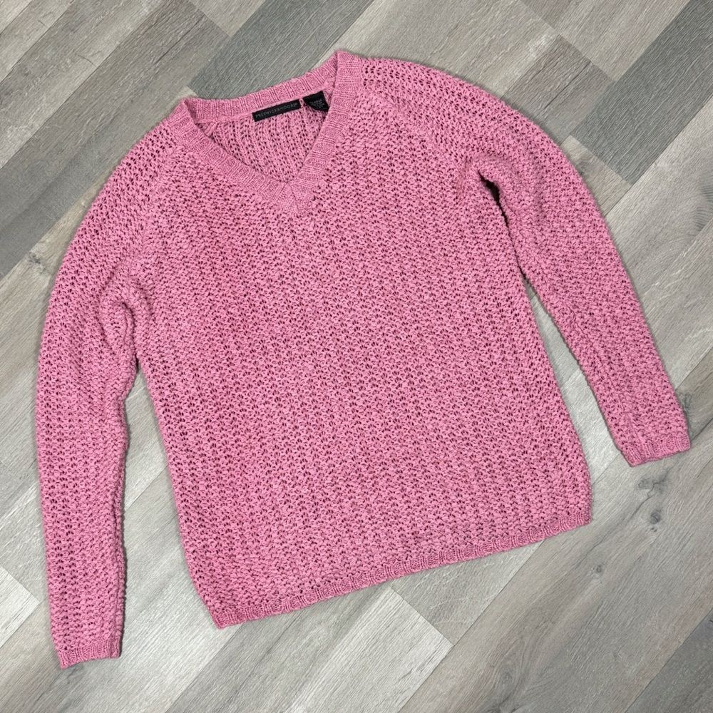 Preswick & Moore Loose Weave V-neck Sweater‎ Rose Pink Small - Picture 12 of 13